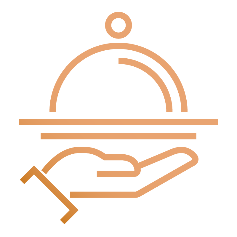 A hand holding a cloche icon.