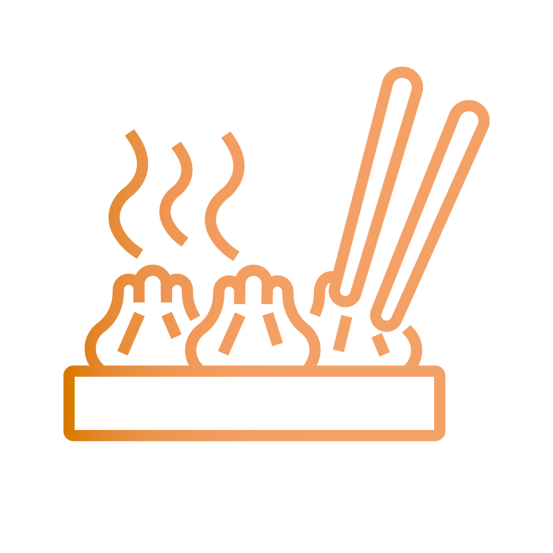 An orange line art of food prepared by a Private Chef Bay Area.