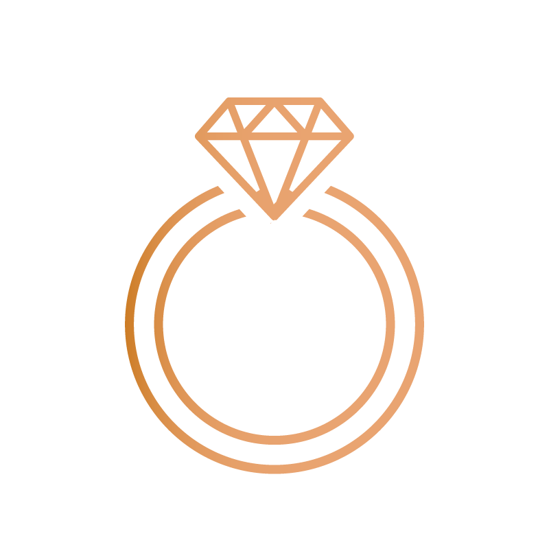 Line art of an engagement ring.